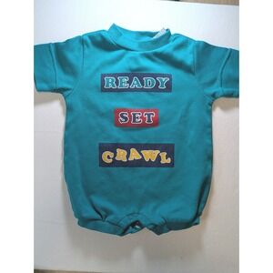 Vintage Bébé Teal Ready Set Crawl Graphic Romper One Piece Kids 6-9M